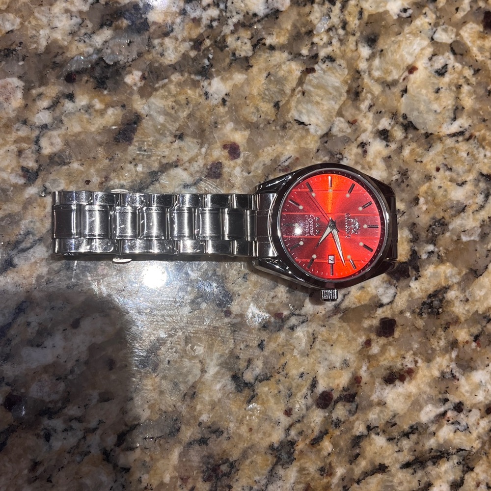 New Orient Silver Automatic Mechanical Watch with Red Dial - Picture 3 of 5